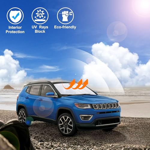Image of Windshield Sun Shade Custom Fit for 2017-2024 2025 Jeep Compass Accessories Foldable Sunshade Sun Blocker Protect Car from Sun Rays & Heat Damage Keep Car Cooler