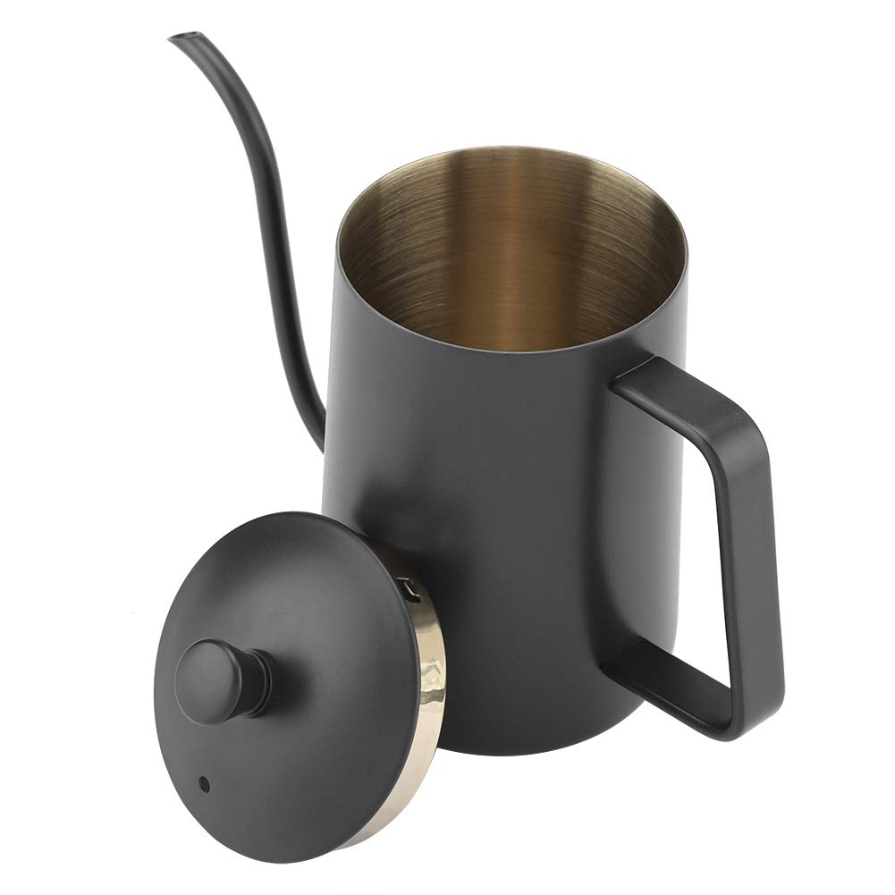 Czajnik do kawy nalewany ze stali nierdzewnej o pojemności 600 ml z gęsią szyją, termometrem i powłoką teflonową do precyzyjnego parzenia, zielony (Czarny)