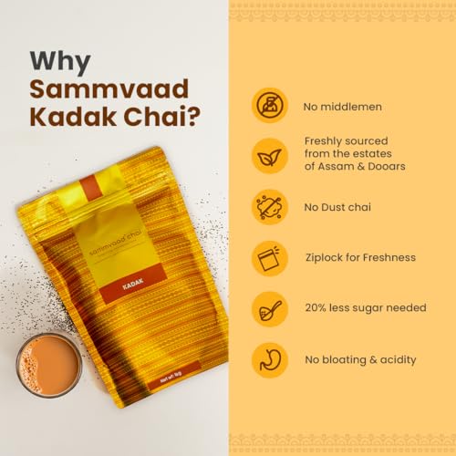 Image of Sammvaad Premium Kadak CTC Chai - 1Kg (Includes 3 Exotic Spices) | Strong & Aromatic Assam Tea | Fresh CTC Tea for Rich Flavor | Makes 540 Cups | Zip-Lock Pack