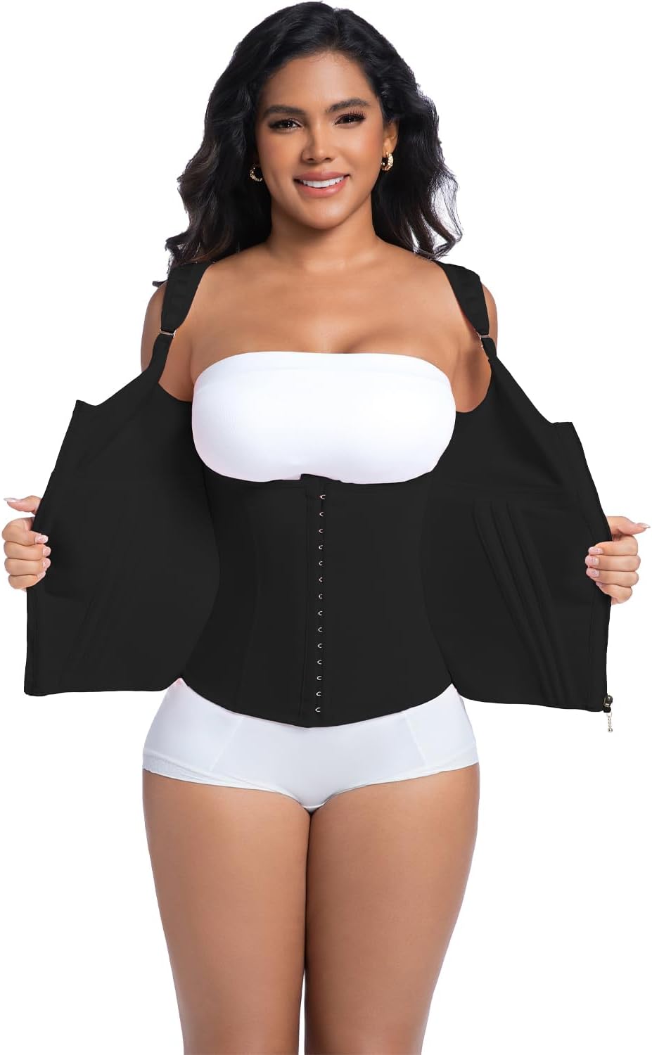 waist trainer with bra, Tummy Control Sports Girdle, Workout Body Shaper with Adjustable Shoulder Strap