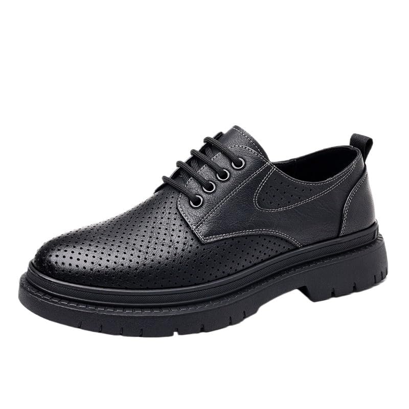 Men's Breathable Low Top Lace Up Business Casual Black Wedding Versatile Dress Shoes