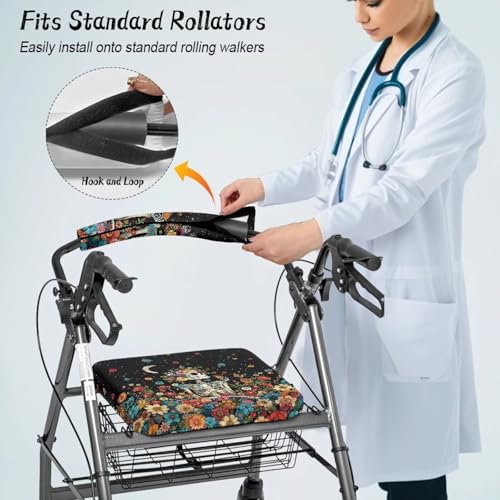 Image of Universal Rollator Accessories Covers Floral Skull Rollator Walker Seat and Backrest Covers Soft Walkers Seat Covers for Seniors Women Men