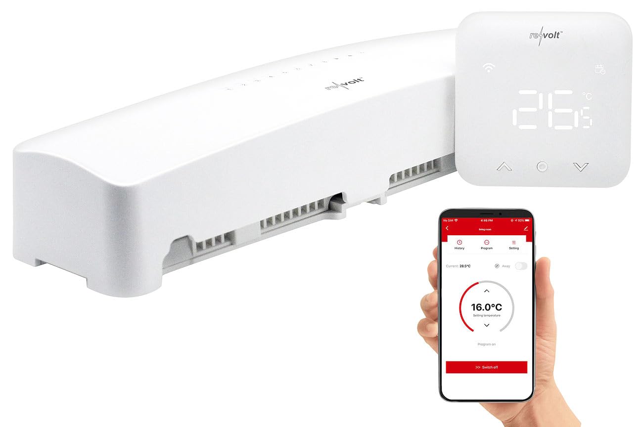 revolt Heizungs Thermostat WiFi: WLAN-Fußbodenheizungs-Controller-Steuerung mit Master-Thermostat & App (Fußbodenheizung 230V, Raumthermostat Digital Unterputz, Pumpe)