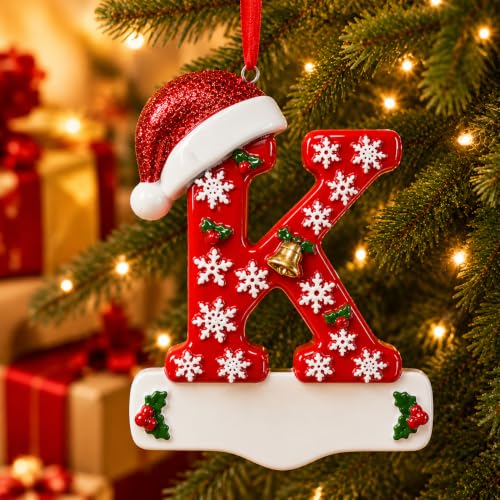 Image of Bemaystar 3D Resin Letter Christmas Ornaments, Hand Painted Initial Christmas Tree Ornaments, Premium Holiday Decoration for Family Christmas Tree Decor, Ornaments for Christmas Tree, K