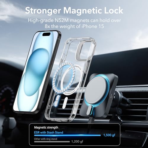 Image of ESR for iPhone 15 Plus Case, Compatible with MagSafe, Military-Grade Protective Clear Case for iPhone 15 Plus,Built-in Stash Stand Phone Case, Scratch-Resistant Back Cover, Classic Series,Clear