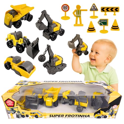 Carrinhos de Miniatura Kit Construção Trator Escavadeiras 5 Carros de Brinquedo Infantil Menino