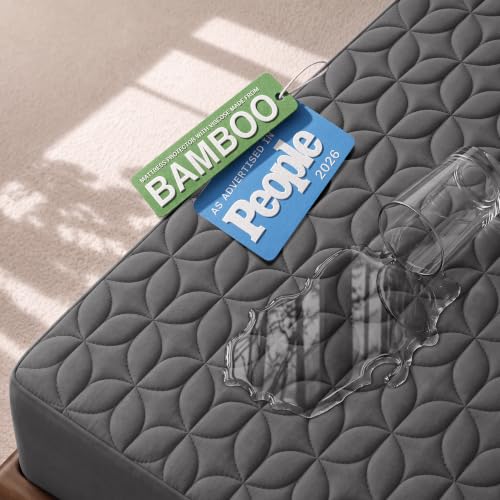 Image of 100% Waterproof Full Mattress Protector - 360 Protection Against Spills, Stains & Accidents for Parents & Pet Owners - Noiseless & Cooling Viscose Made from Bamboo (Gray)