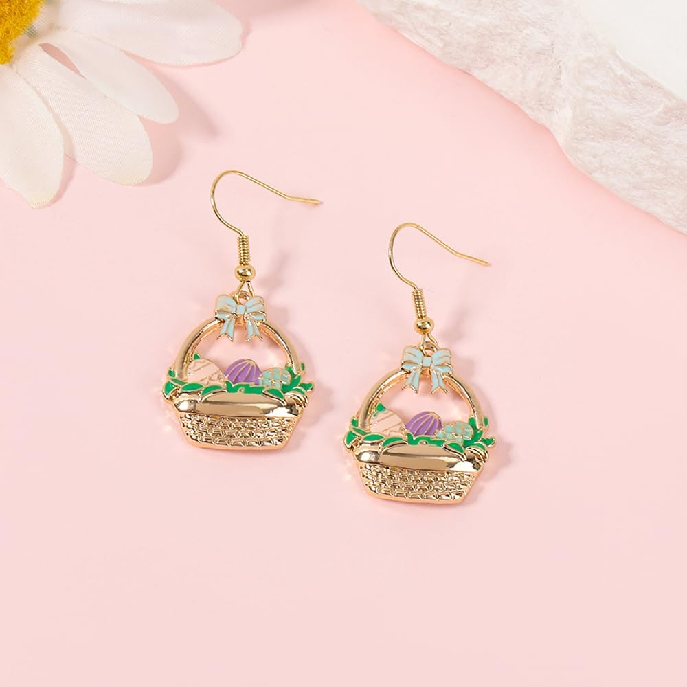 Easter Dangle Earrings for Women | Funny Bunny Basket Egg Earrings| Easter Jewelry Accessories for Women - Image 2