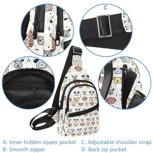 Bolsa de pecho con diseño de perros y correa de hombro ajustable multicolor 4
