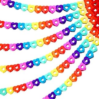 Outus 6 Pieces 60 Feet Colorful Rainbow Heart Banner Colorful Party Paper Garland Heart Shape Hanging Decorations for Birthday Party Wedding Decorations