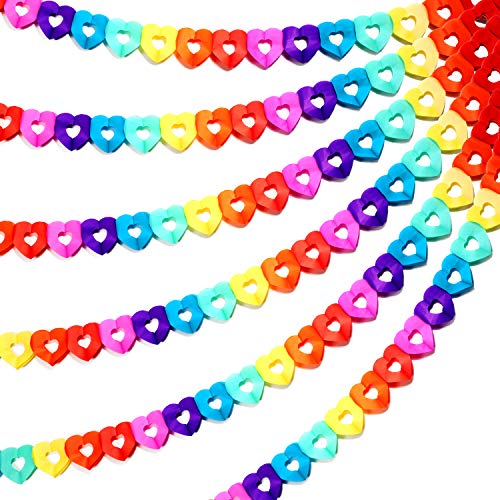 Outus 6 Pieces 60 Feet Colorful Rainbow Heart Banner Colorful Party Paper Garland Heart Shape Hanging Decorations For Birthday Party Wedding Decorations #TOP27