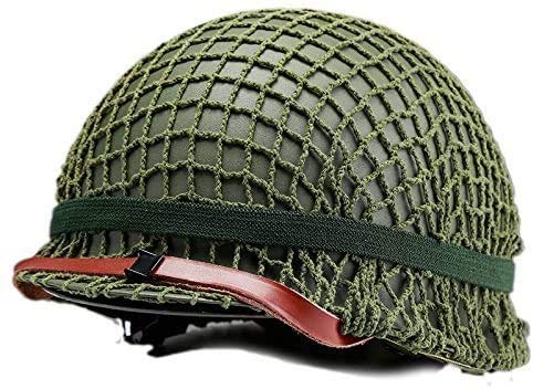 Casque Militaire M1 Réplique WW2 - Acier Vert Avec Filet Camouflage, Taille Réglable 56-62 Cm, Pour Collection Ou Airsoft