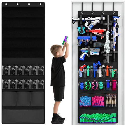 Über-der-Tür-Organizer für Spielzeugpistolen Aufbewahrungstasche mit Fächern & Klettbändern für Schaumstoff-Blaster Darts Schutzbrillen Platzsparender Türorganizer für Kinder- & Spielzimmer