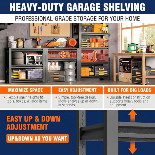 Image of Garage Shelving Unit, Heavy Duty Adjustable Storage Shelves, Metal & Wood Pantry Shelf Organizer, 2000 lbs Capacity Shelves for Heavy Tools and Equipment, 4Tier-23.6 inch Wx 11.8 inch Dx 45.7 inch H
