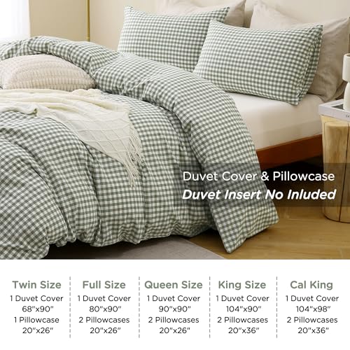 TOCOMOA Green Gingham Duvet Cover Bedding Set 100% Washed Cotton Like Linen Feel Super Soft Comfortable 3 Piece Vintage Plaid Checkered Comforter Cover Set (Full 80"x90", Comforter Not Included) by TOCOMOA - Used condition - Image 8