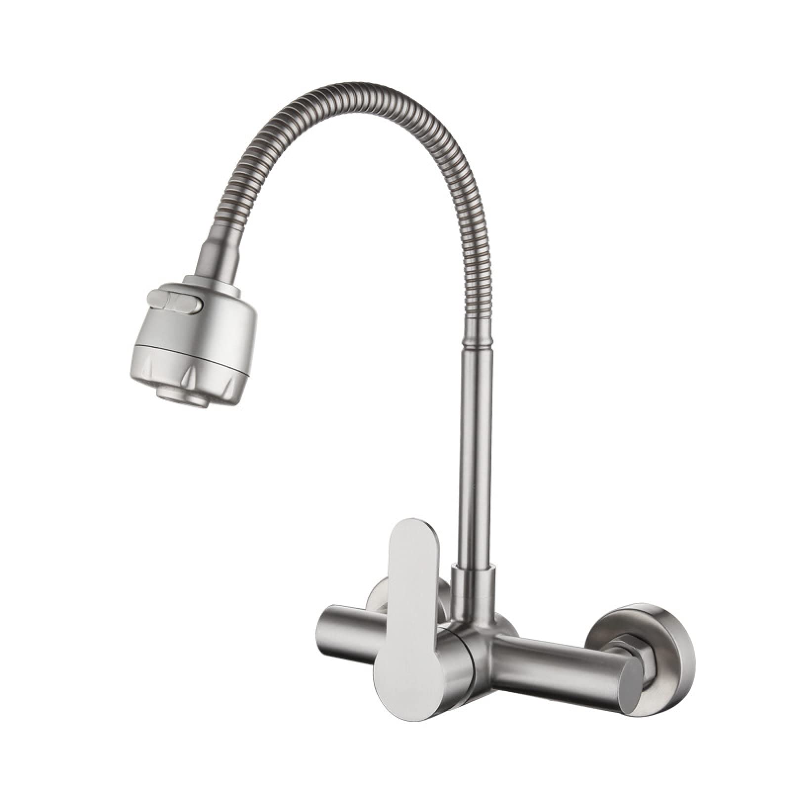 Grifo de fregadero de cocina de acero inoxidable cepillado con mezclador monomando de pared