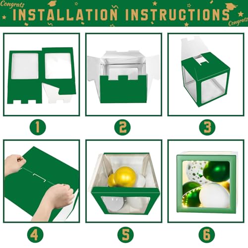 Image of Graduation Decorations 2026 - Green and Gold Graduation Decorations - Set of 4 Balloons Boxes with Letters 2026 GRAD So Proud of You, Congrats Grad Party Decorations for Any Grades