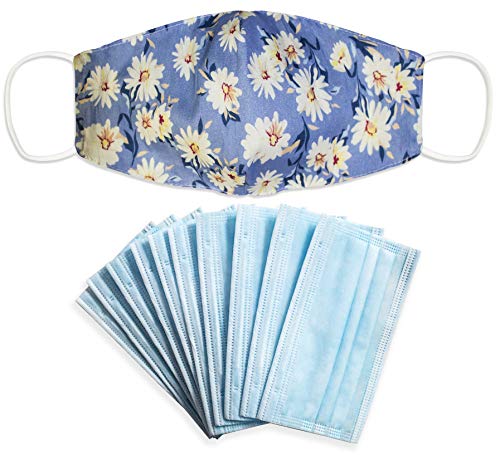 SH M188 Masque de bouche et de nez en coton 2 couches avec 10 filtres 3 couches lavables à 60 °C, fleurs
