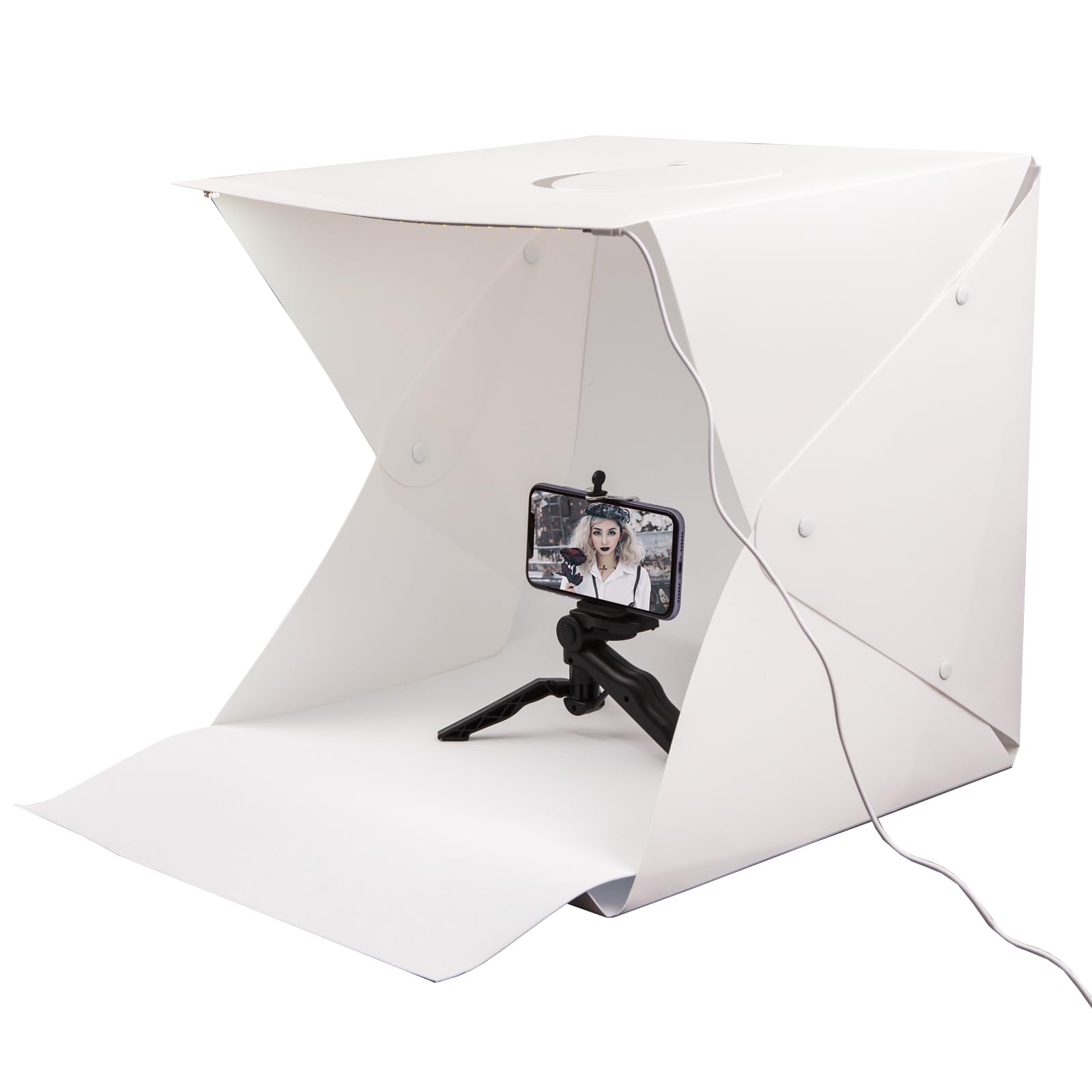 Mini Studio Photo Boîte à Lumière LED Lightbox Cube Lumineux 40x40cm Tente de Shooting Pliant Portable avec Fond Noir/Blanc pour Bijoux, Jouets, Montres Photographie etc