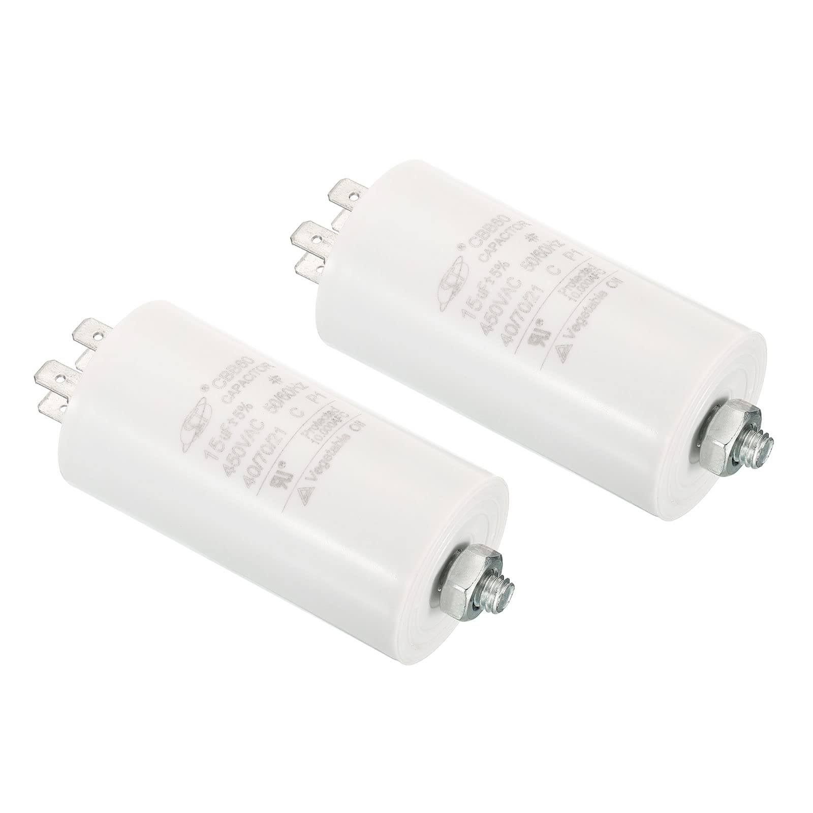 PATIKIL CBB60 15uF Running Capacitor,2Pcs AC 450V 4 Pins 50/60Hz Cylinder Bottom with Screw 75x40mm for Air Compressor,Cleaning Machine Motor Star