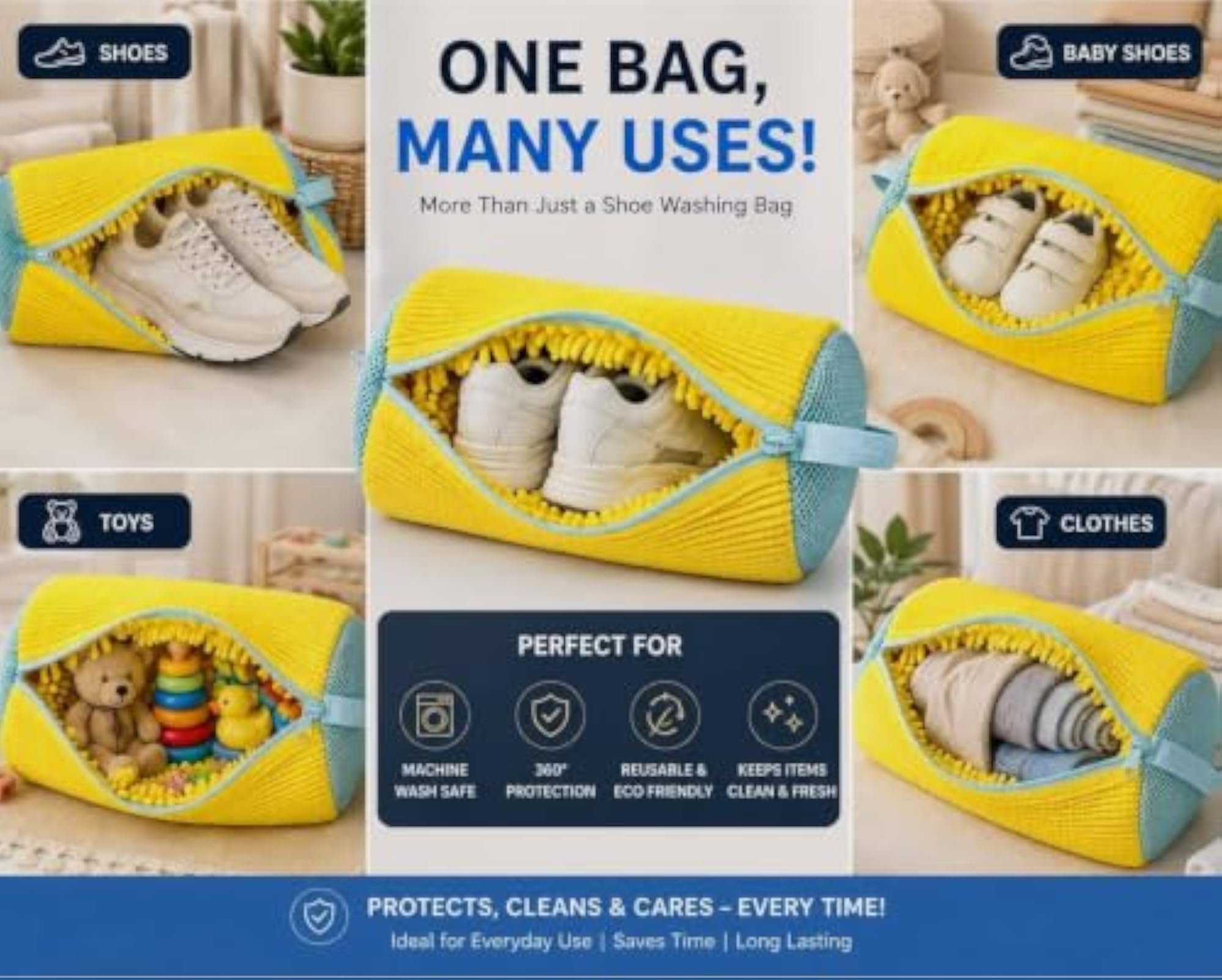 Shoe Washing Bag, Yellow, Reusable Laundry Accessory