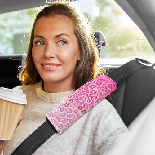 Image of 2 Pack Seatbelt Covers Seat Belt Cover Pad for Adults Boys Girls Car Seat Strap Covers Pads Cushion Universal Shoulder Strap Pad Protector for Backpack Camera Bag 6.5 Inch Gradient Pink Leopard Print