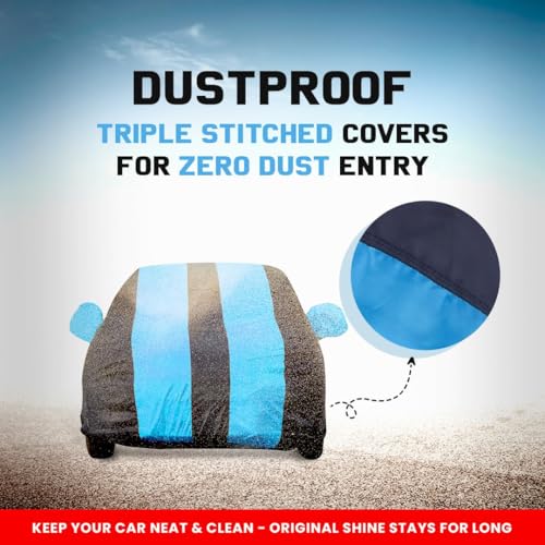 Image of Autofact Car Body Cover for MG Windsor, Triple-Stitched, Windproof with Buckle Belt, Elastic Hem, UV Protection, Scratchproof & Dustproof, Soft Feather Fabric for All-Weather Protection (Teak Blue)