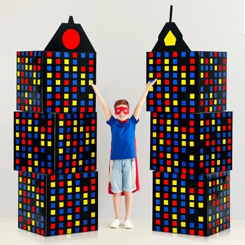 Weekgrat 6 Pcs Large Hero Party Favor Boxes 11 Inch Skyscraper City Gift Hero Theme Candy Treat Boxes City Skyline Buildings Heroes Centerpiece for Boys Girls Birthday Party Decoration (Multicolor)