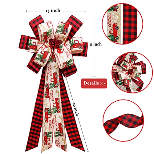 Christmas-Tree-Topper-30-x-13-Inches-Handmade-Buffalo-Plaid-Decorative-Bow-Red-Black-Christmas-Bow-Topper-Rustic-Farmhouse-Xmas-Decorations-Home-Decor Christmas Tree Topper 30 x 13 Inches Handmade Buffalo Plaid Decorative Bow Red Black Christmas Bow Topper Rustic Farmhouse Xmas Decorations Home Decor