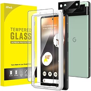 JETech Screen Protector for Google Pixel 6a 6.1-Inch with Camera Lens Protector, Easy Installation Tool, Fingerprint Compatible, Tempered Glass Film, HD Clear, 2-Pack Each