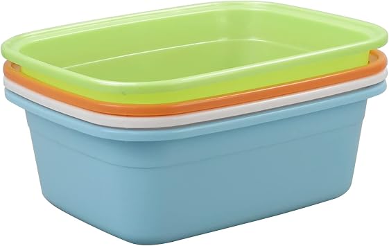 12 L Plastic Washing Up Bowl, Rectangular Dish Tub, Colored Dishpan Basin, 4 Packs