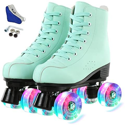 Silvertree Women's Roller Skates PU Leather High-top Roller Skates Four-Wheel Roller Skates Shiny Roller Skates with Carry Bag for Girls Cover