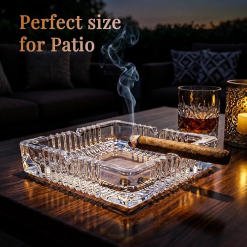 Image of WEZOSHINET Square Cigar Ashtray, Classic Clear Crystal Glass Cigarette Ashtray Holder, Ash trays for Home Outdoor Patio Indoor Coffee Bar and Smokers