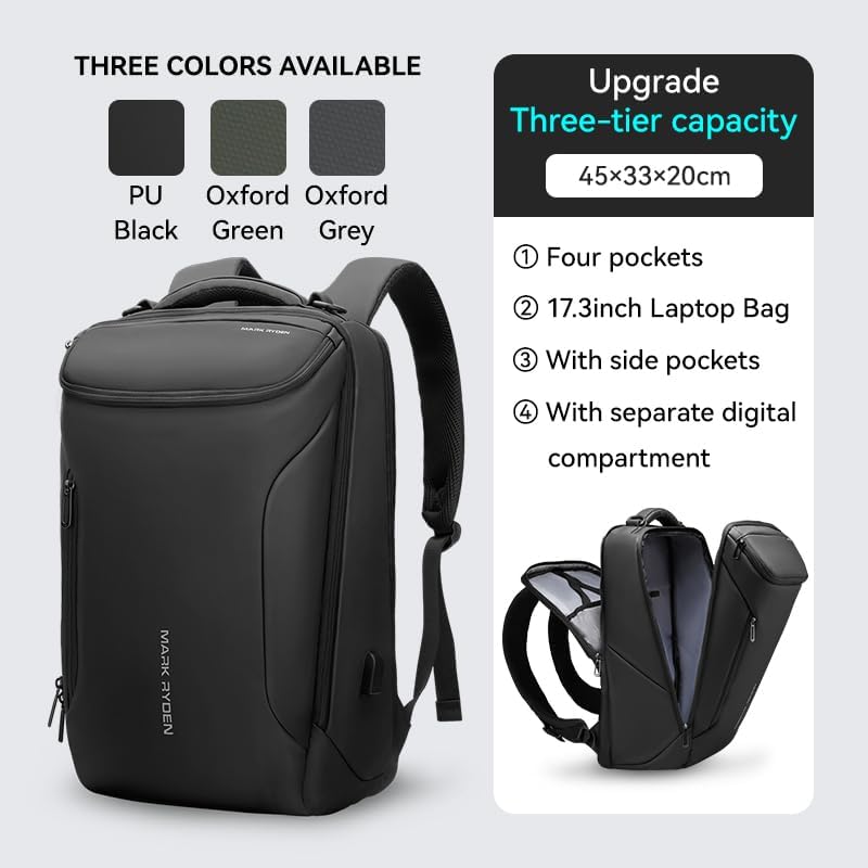 MARK RYDEN Business Backpack for Men, Waterproof High Tech Backpack with Sport Car Shape Design and USB Charging Port, Travel Laptop Backpack Fits 17.3 Inch Notebook
