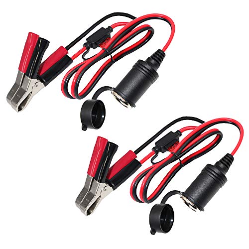 [2 Pack] KUNCAN Car Battery Clamp-on Extension Charge Cable - Female Car Cigarette