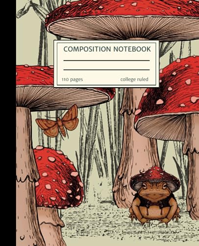 Composition Notebook College Ruled Frog and Mushroom Vintage: Cute Vintage Cottagecore Botanical Frog & Mushroom Illustration Journal For Home, School, Work, College - 7.5 x 9.25