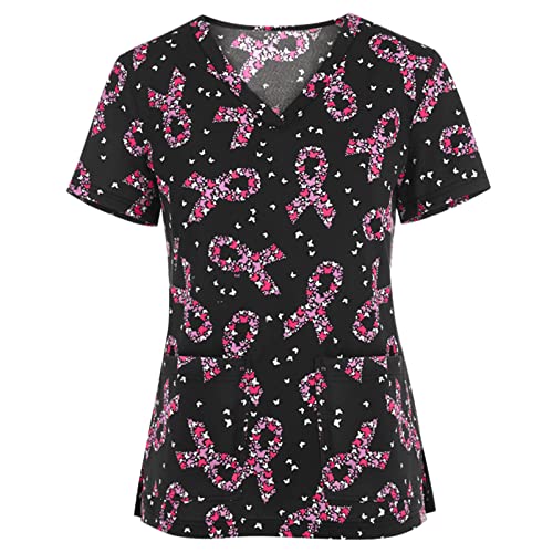 OIOLOYJM Printed Scrub Tops Women V Neck Short Sleeve Plus Size Scrubs for Womens Nursing Uniforms Shirts with Pockets