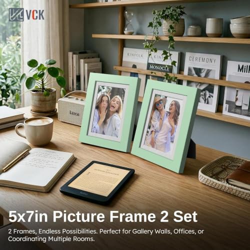 Image of VCK 5x7 Picture Frame 2 Pack, Green Wood, 4x6 Mat, Glass, for Photo Print