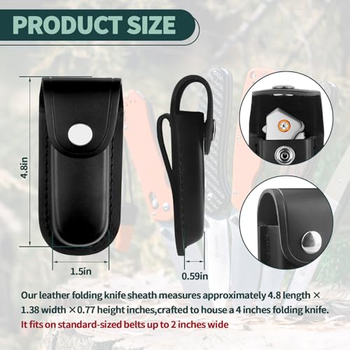Black Leather Pocket Knife Sheath with Snap and Belt Loop
