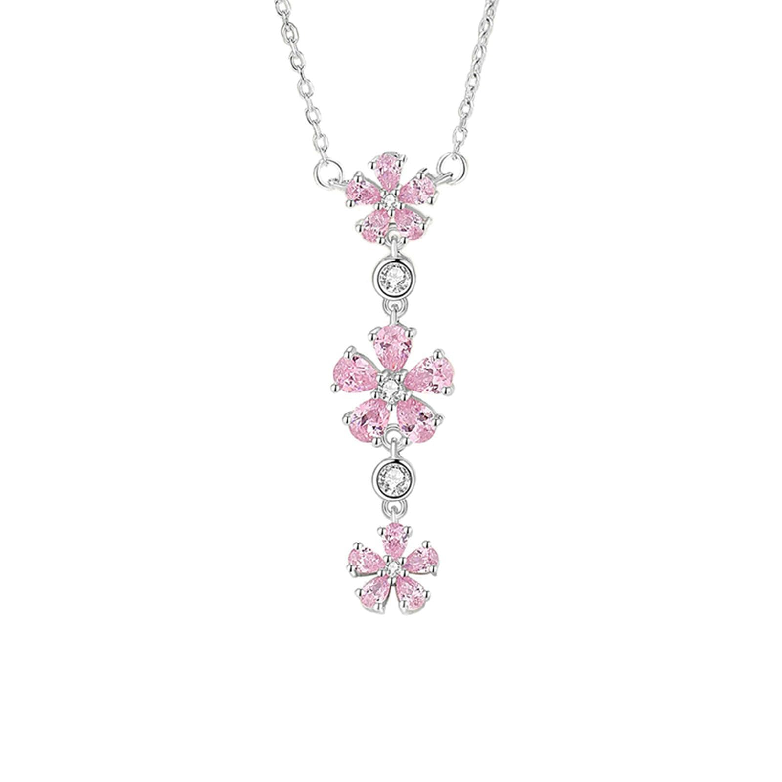 Collar con colgante para mujer de oro blanco 750 585 375, colgante de flores con zafiro rosa y diamante, cadena de oro blanco, 45 cm, sin níquel