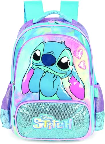 Mochila Infantil, Luxcel, Stitch, Azul, G, Cetim com Pelúcia