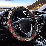 doginthehole Sugar Skull Rose Print Steering Wheel Cover for Women,15 inch Anti Slip and Sweat Absorption Auto Car Wrap Cover,Universal Car Interior Accessories