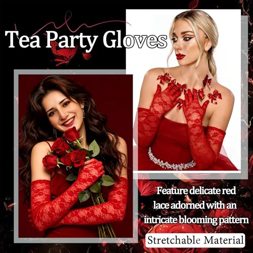 image for SAWINDA Long Lace Gloves Elbow Length Tea Party Gloves Elegant Stretch