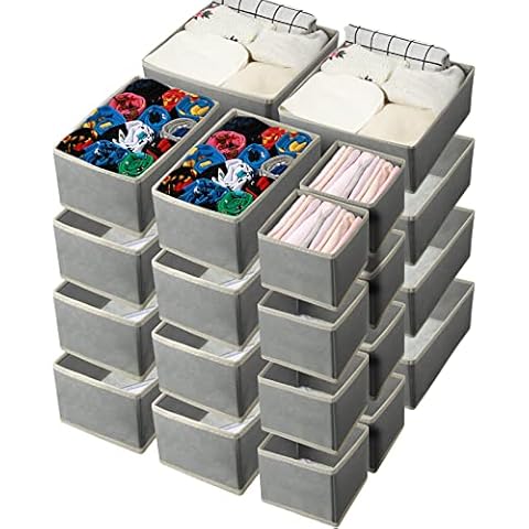 Potchen 24 Set Clothes Dresser Drawer Organizers, Nursery Closet Clothing Wardrobe Organizers Storage Dividers, Foldable Cloth Box Fabric Container Basket Bin for Bras Socks Underwear(Gray) Cover