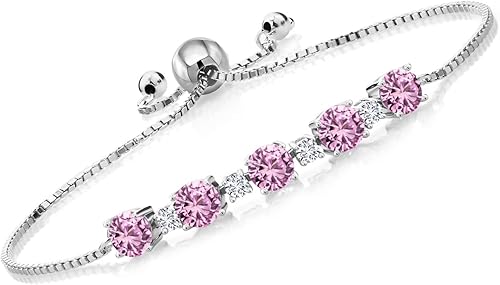 Pulsera de tenis de plata de ley 925 con piedra natal y diamantes blancos cultivados en laboratorio para mujer, redonda de 0.197 in y 0.098 in,