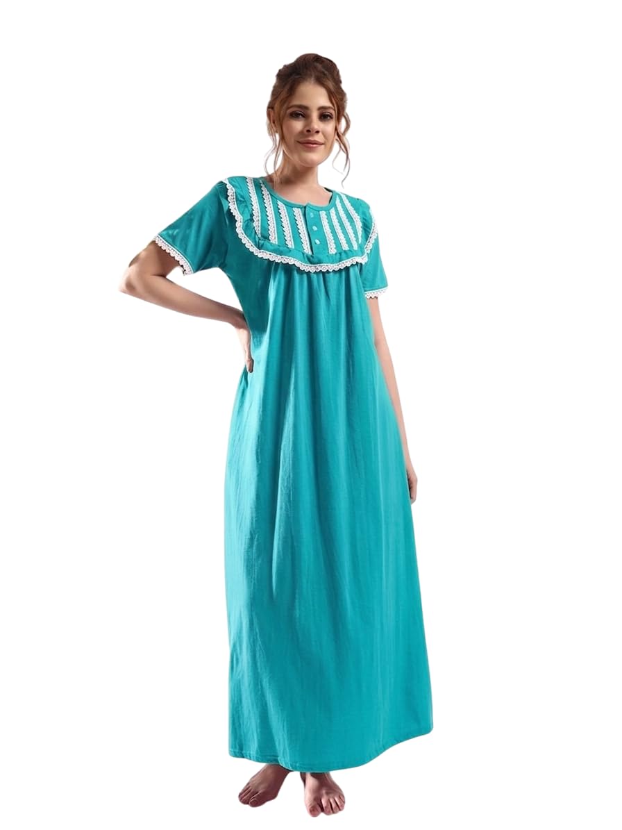 Women's Plain Maxi Nightgown | Hosiery Cotton Half Sleeves Long Night Dress Round Neck | Maxi Gown Sleepwear for Women.-picture-16