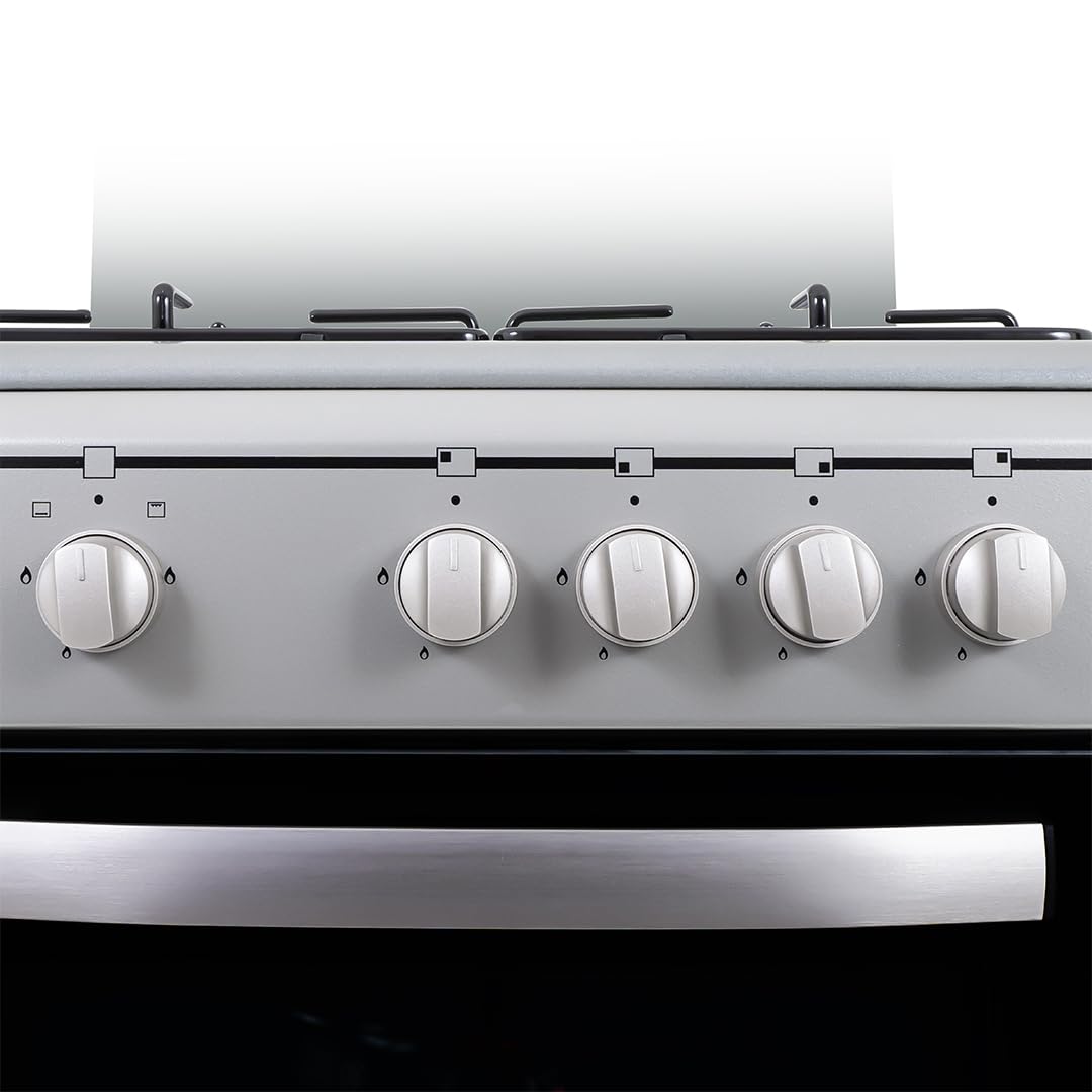 Svan Cuisinière Gaz Butane, Cuisinière Indépendante, 4 Zones de Cuisson, Four 43L, Inox, SKG4501X. Commande Manuelle, 2 Programmes de Cuisson, Porte Double Vitrage, Couvercle Abattant