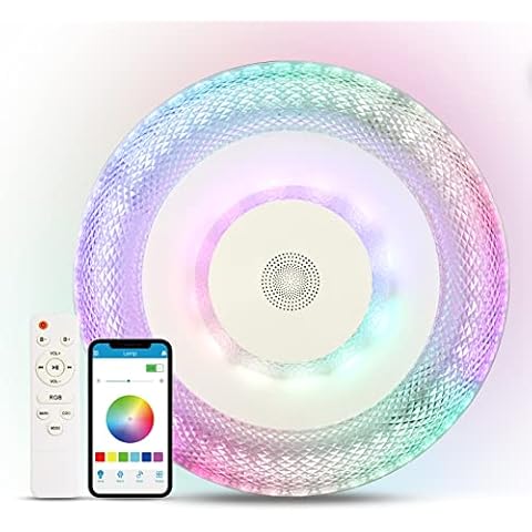 LED Ceiling Light with Bluetooth Speaker, Ceiling Lights with Remote Control or App Control, LED Lamps Ceiling Lights RGB Colour Changing, Bathroom Lamp Ceiling Dimmable, Ceiling Light Bathroom 50cm Cover
