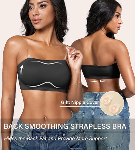 Image of DEANGELMON Strapless Bras for Women Non-Slip Silicone Bandeau Seamless Tube Top Bralette Comfy Non Padded Stretchy Stylish