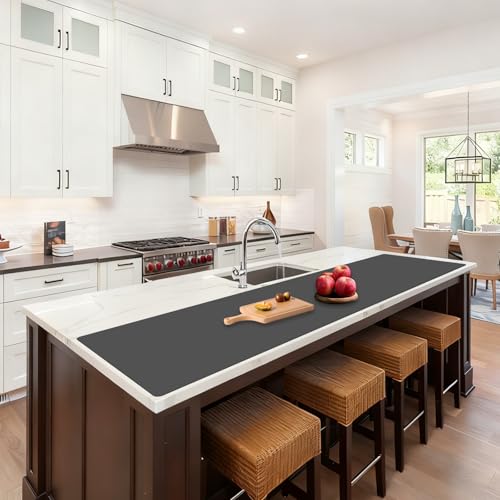Image of 72''x16'' Extra Large Silicone Mat for Kitchen Counter, Heat Resistant Countertop Protector, Non-Slip Waterproof Kitchen Island Mat, Easy to Clean, Dark Gray